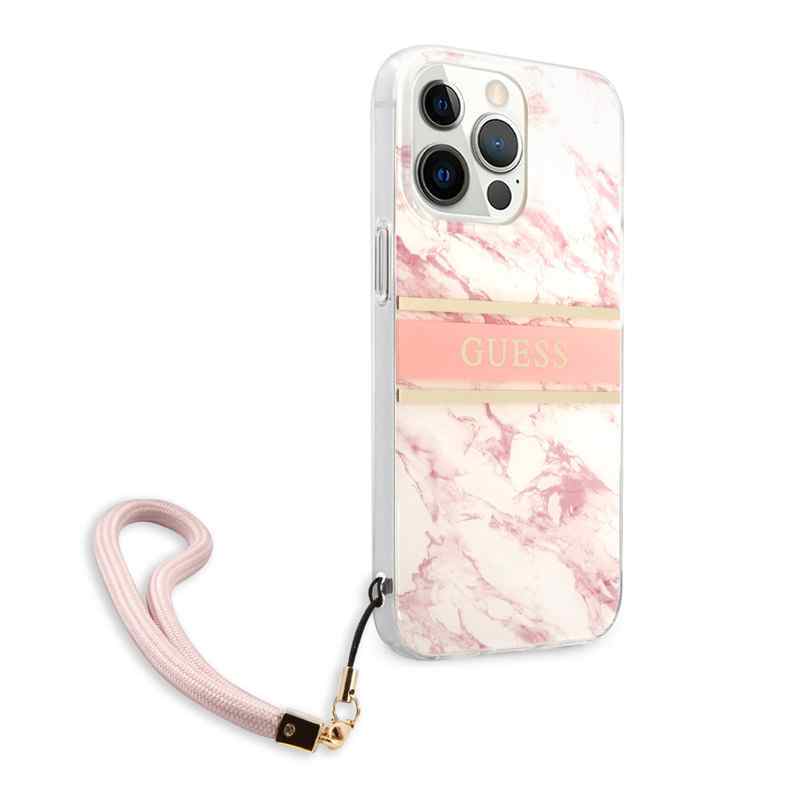 Maska Guess Marble Strap za iPhone 13 Pro roze GUHCP13LKMABPI