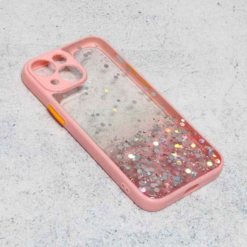 Maska Frame Glitter za iPhone 13 Mini roze